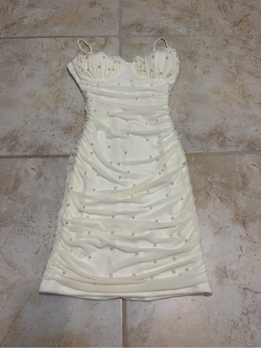 Windsor Ivory Pearl-Embellished Ruched Mini Dress